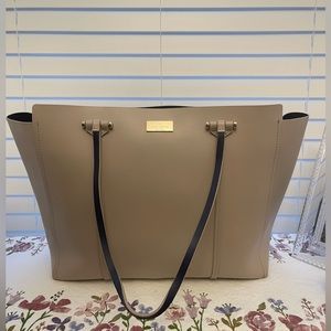 Kate Spade Smooth Tan Leather Tote Blue Interior